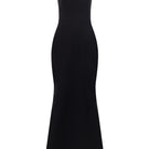 Elegant black Lili Blanc Refined Power gown featuring a sleek design and flowing fabric, perfect for formal occasions.