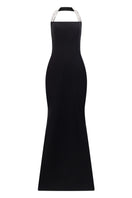 Elegant black Lili Blanc Refined Power gown featuring a sleek design and flowing fabric, perfect for formal occasions.