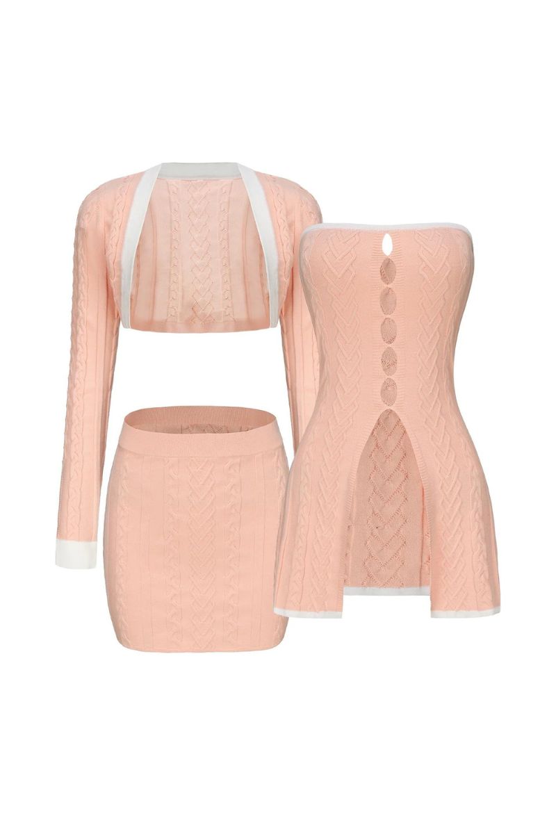 KELLI PEACH KNIT THREE PIECE SET - CULT MIA