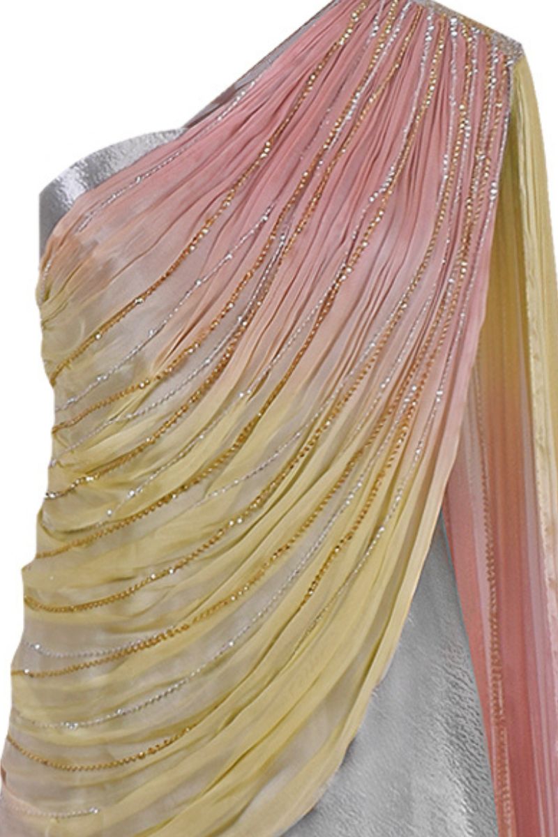 DRAPED CHIFFON SEQUIN GOWN - CULT MIA