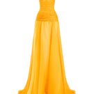 Yellow draped corset gown by CEM featuring elegant fabric and a fitted silhouette, perfect for formal occasions.