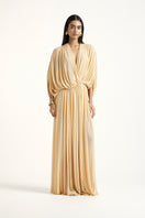 Deme By Gabriella gold RORI maxi dress with flowing fabric and elegant design, perfect for formal occasions or summer wear.