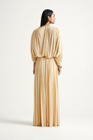 Deme By Gabriella RORI gold maxi dress featuring elegant flowy fabric and a stylish design, perfect for formal occasions.