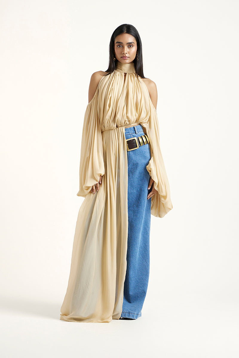 SAGE CO-ORD SET IN GOLD AND INDIGO