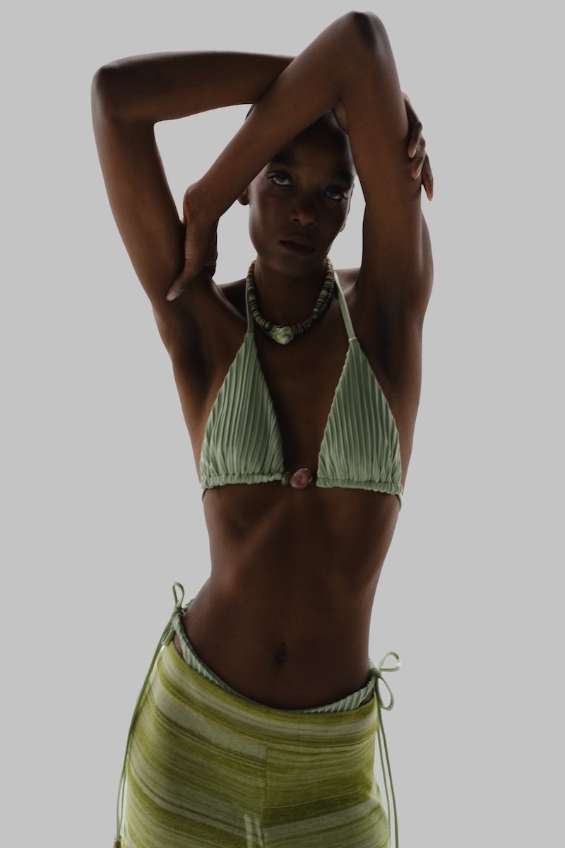 Baobab Kaia bikini top in jade green, featuring a stylish design with adjustable straps and a flattering fit.