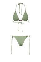 Baobab Kaia Bikini Top in jade and indigo with adjustable straps, showing a stylish swimwear design on a model.