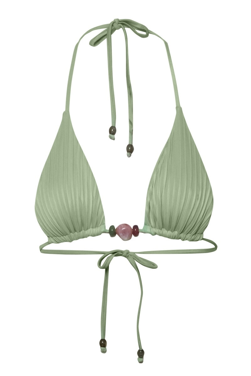 Baobab Kaia Bikini Top in jade and indigo, showing a stylish bikini with adjustable straps and vibrant color details.