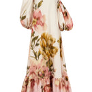 BY HAÓ ISOLDE one-shoulder maxi dress in multi-colored fabric, flowing design with a single shoulder strap and elegant style.