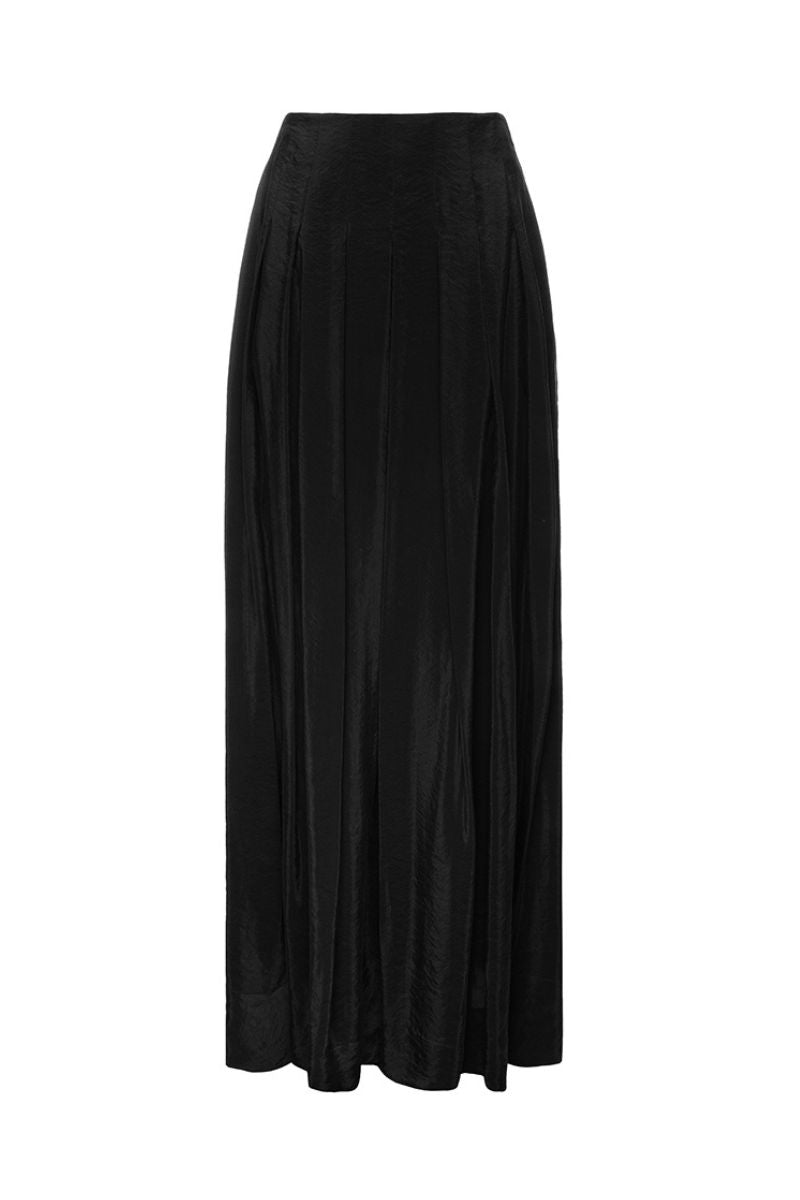 Black Vaska wide leg pants with a relaxed fit, featuring a high waist and flowing silhouette, styled for casual or formal wear.