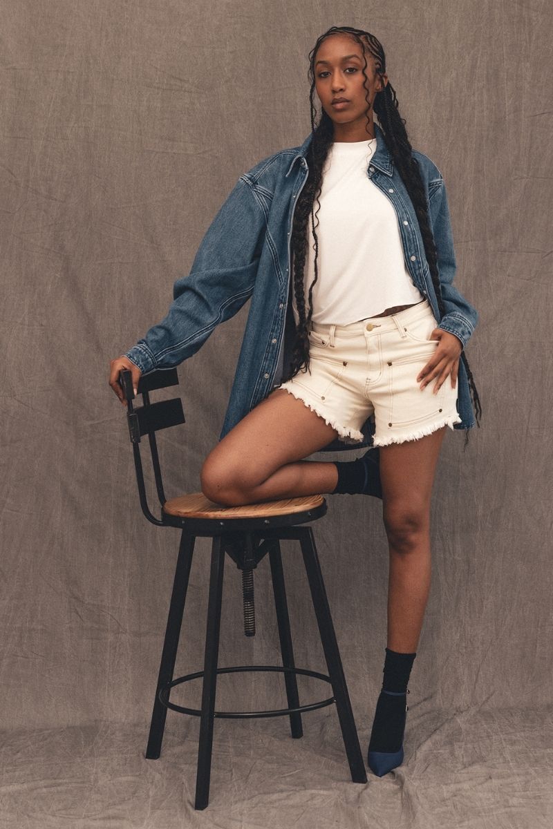 HALEY CREAM DENIM SHORTS - CULT MIA
