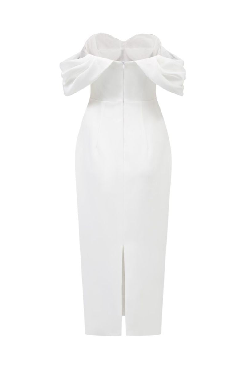 RACHEL WHITE TEXTURE BODYCON MIDI DRESS - CULT MIA