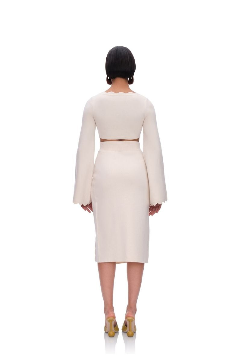 ODA KNIT MIDI SKIRT IN WHITE - CULT MIA