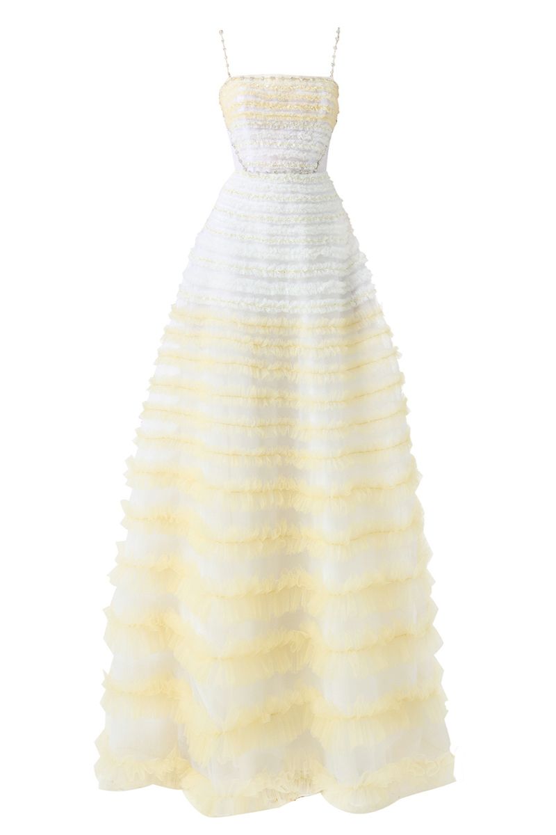 BEIGE FIT AND FLARE ORGANZA GOWN - CULT MIA