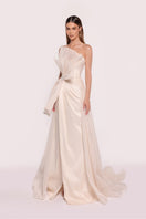 Tarık Ediz Ephesus vanilla gown with elegant flowing fabric and detailed design, perfect for formal occasions.
