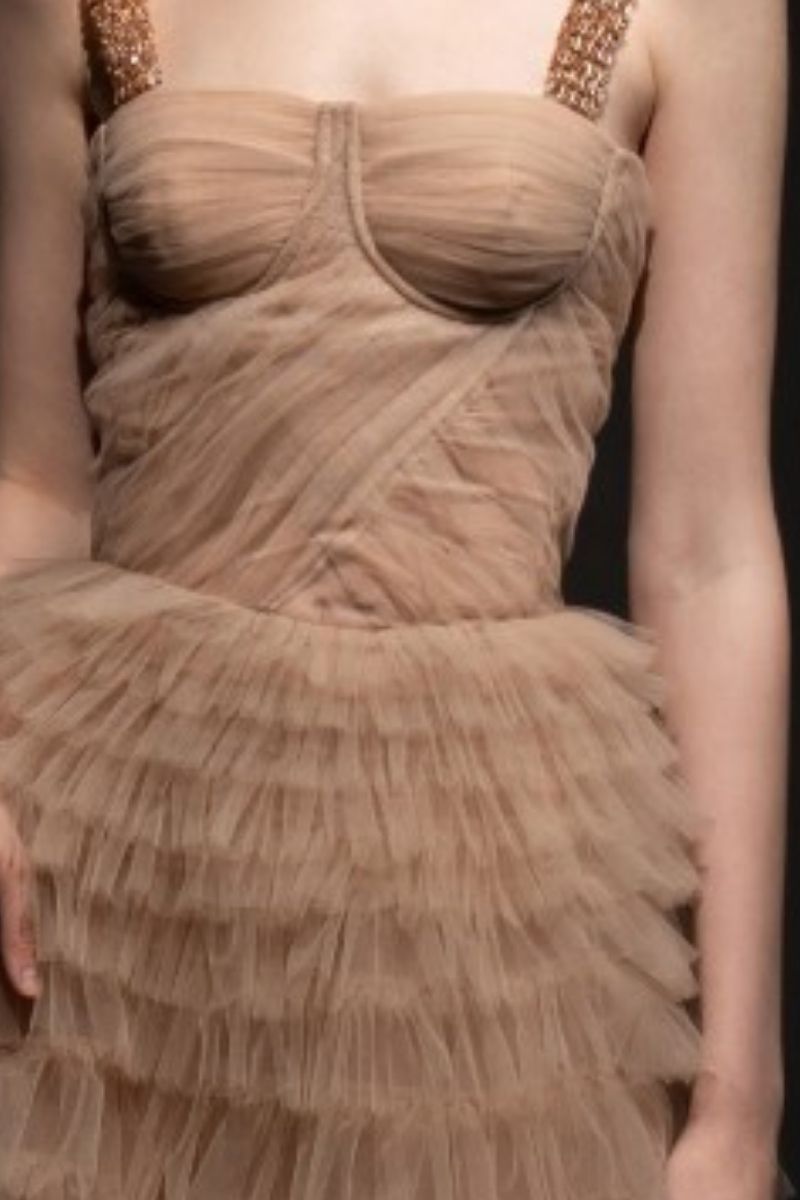 BEIGE LAURENT TULLE LAYERED MAXI DRESS - CULT MIA