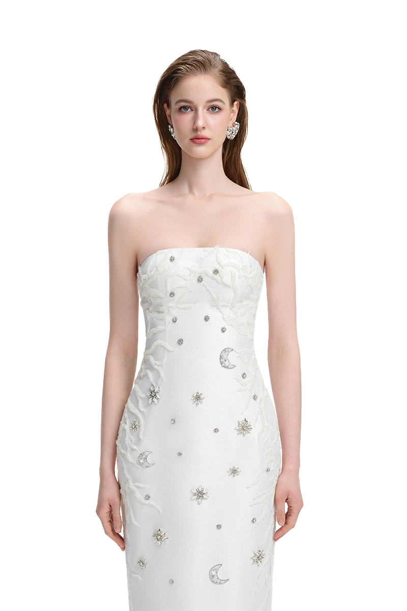 CRYSTAL EMBELLISHED MAXI DRESS WITH SCARF SET - CULT MIA