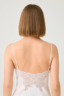 Bocan Couture Elle long rayon nightgown with off-white lace detailing, flowing design, and elegant neckline.