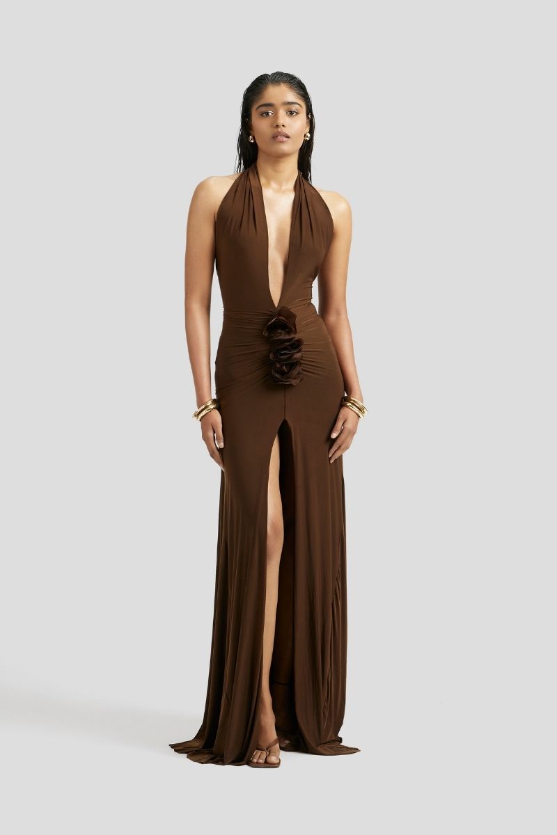 ELIDA MAXI DRESS IN CHOCOLATE BROWN - CULT MIA
