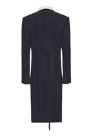 Vaska black double-breasted white collar coat displayed on a hanger, showcasing classic design and tailored fit.