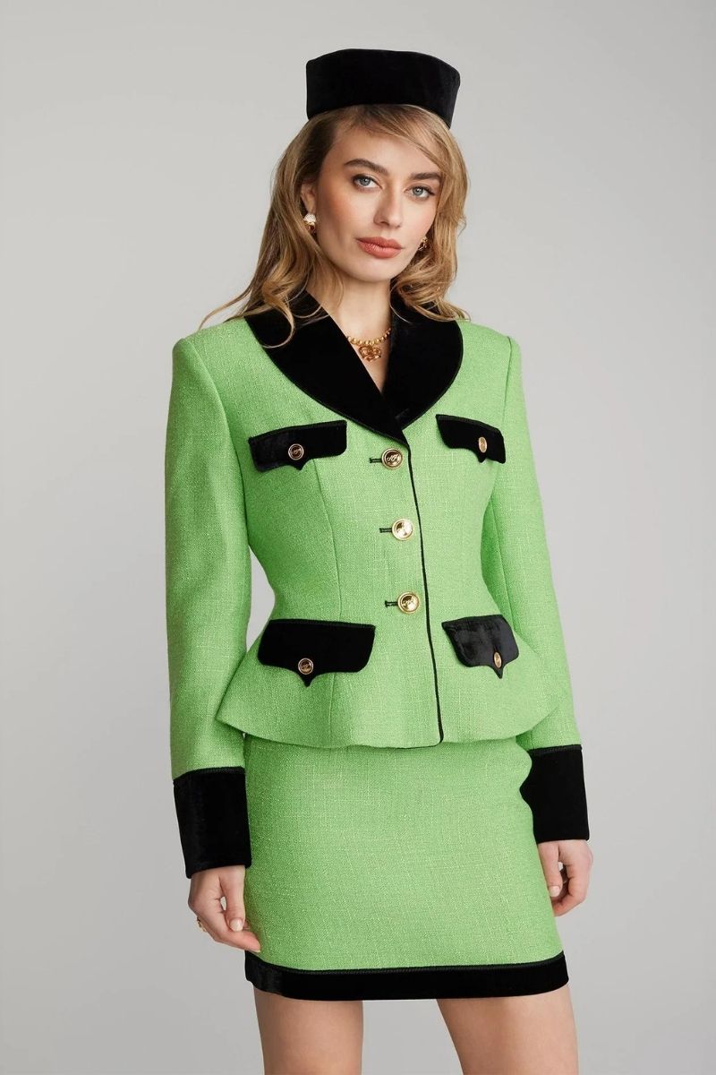 MICHELLE GREEN TWEED MINI SKIRT - CULT MIA