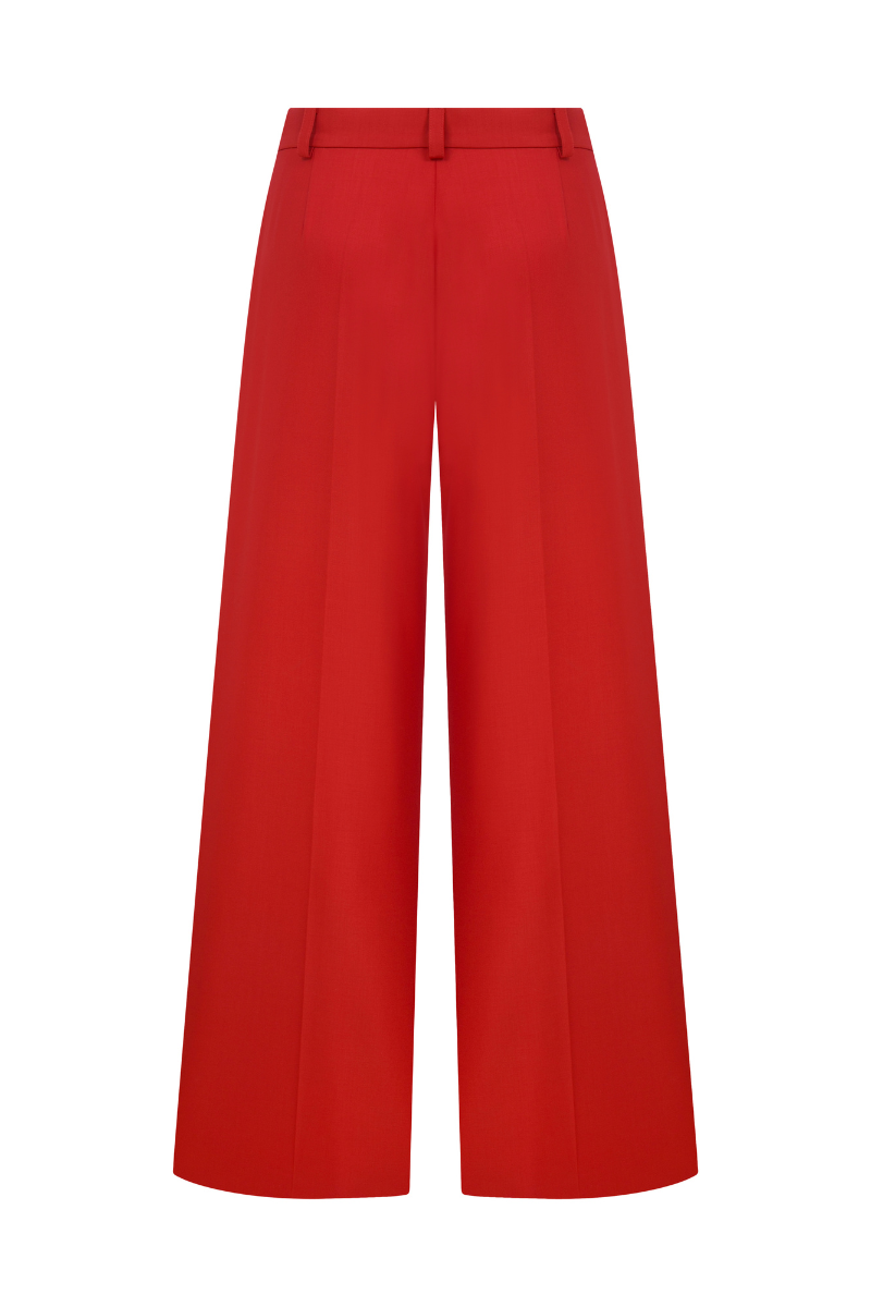 Sudi Etuz low waist straight cut pants in black fabric, displayed flat with front pockets and belt loops.