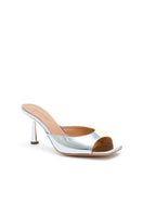 Kolane Greta Silver Mules, stylish sandals with a sleek silver finish, featuring a comfortable slip-on design.