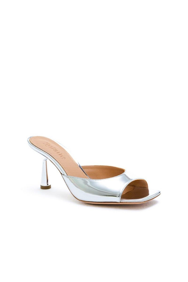 Kolane Greta Silver Mules, stylish sandals with a sleek silver finish, featuring a comfortable slip-on design.