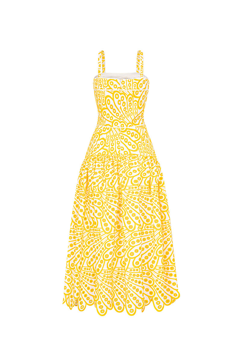 FLORAL EYELET MIDI DRESS IN YELLOW | CULT MIA | Valenciani FLORAL EYELET MIDI DRESS IN YELLOW | CULT MIA | Valenciani