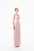 Pink structured corset gown by Happy Clothing featuring a fitted silhouette and elegant design.