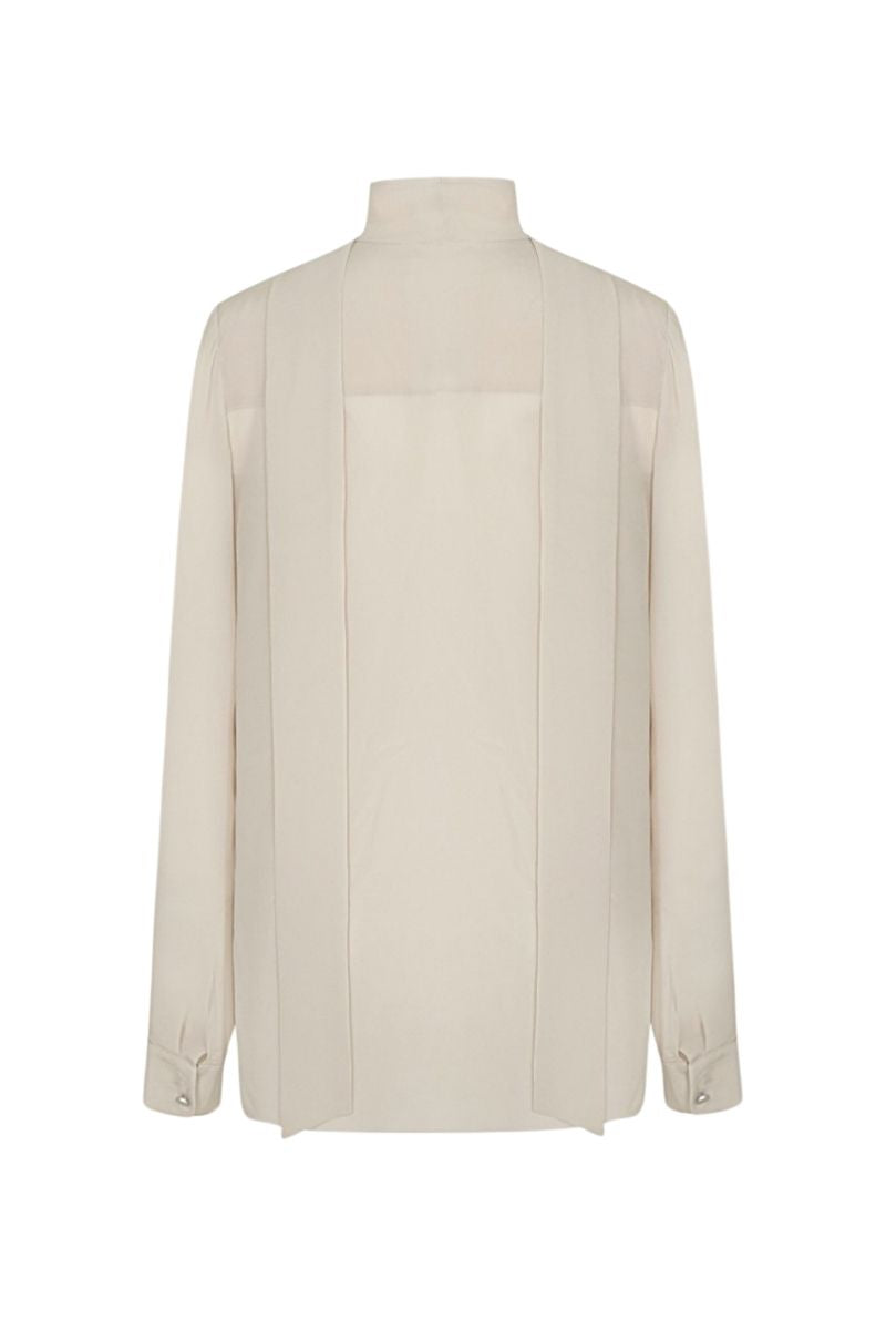 LEKIEU Dawlish cream silk chiffon shirt with long sleeves and a flowing, lightweight fabric.