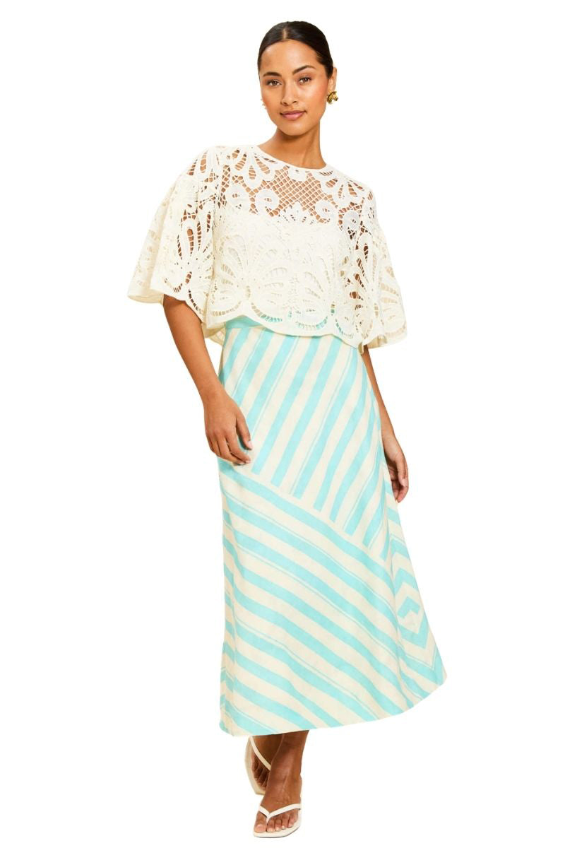 Ivory Marianna lace top from Mestiza New York, showcasing intricate lace detailing and a stylish, feminine design.