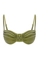 Suncillo Gina sparkly lime green bikini top with shimmering fabric and adjustable straps, suitable for beach or pool wear.