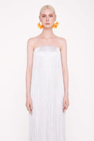 White Valenciani all-over fringe midi dress featuring flowing fringe details and a stylish midi length.