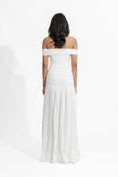 Deme By Gabriella Maria White Maxi Dress featuring flowing fabric and elegant design for summer or special occasions.