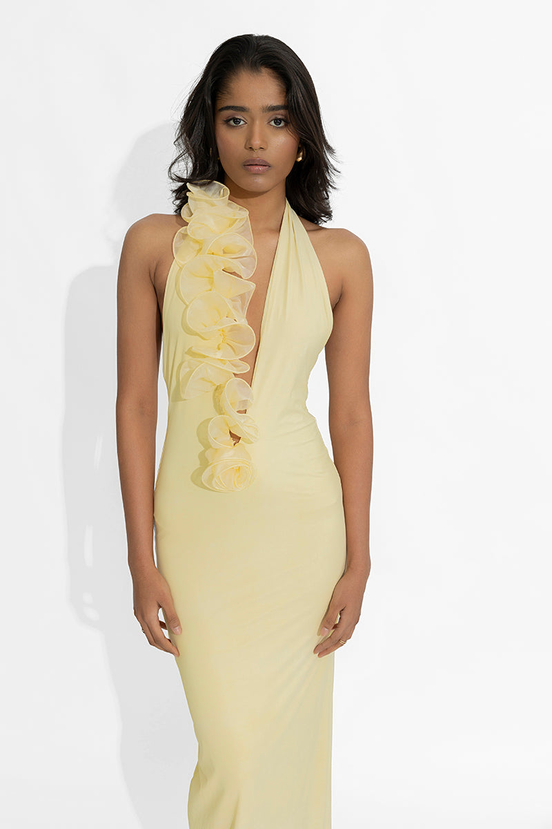 ADELA BUTTER YELLOW MAXI DRESS - CULT MIA