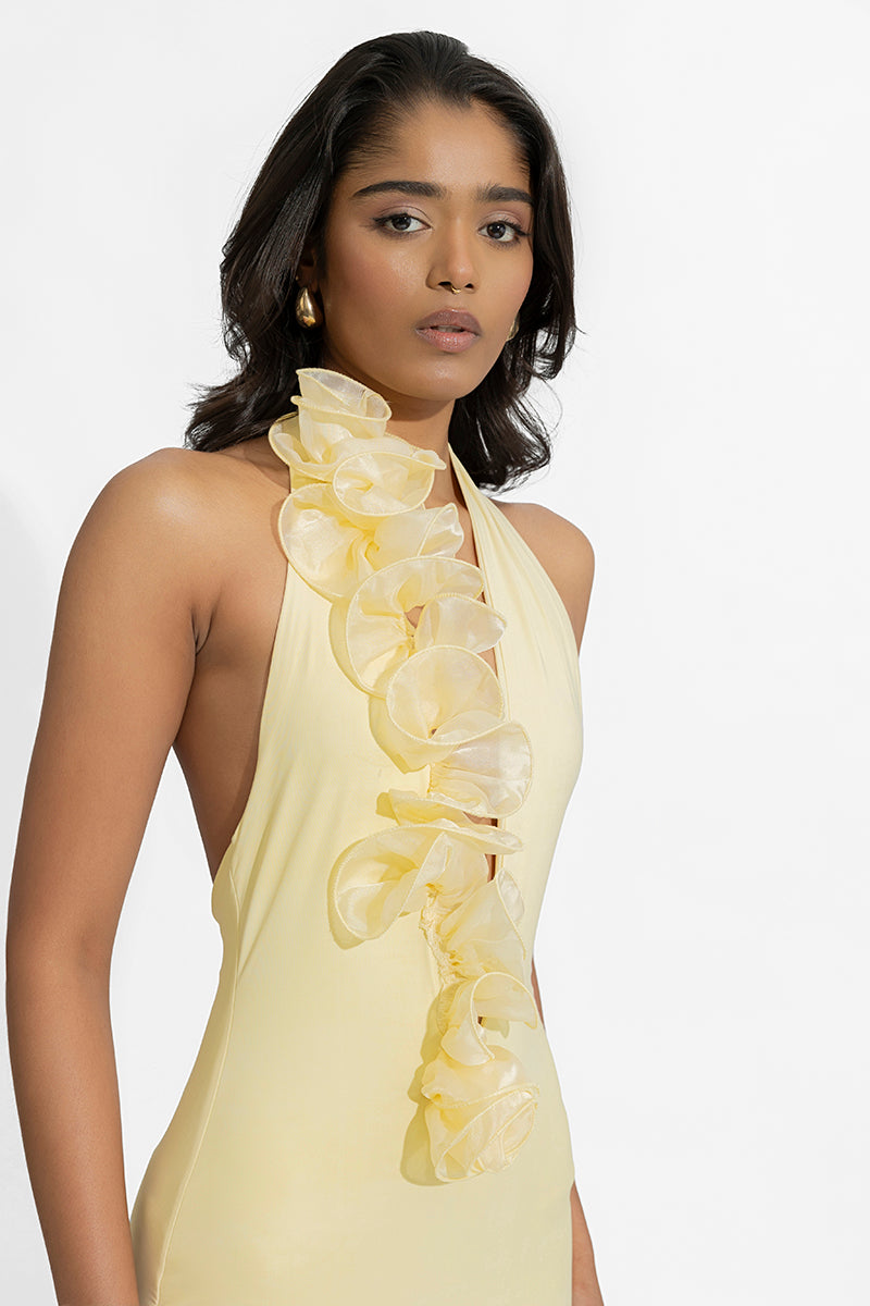 Mae Butter Yellow Crystal Maxi Dress