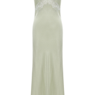 Bocan Couture Caroline long rayon nightgown with light green lace trim, flowing fabric, and elegant design.