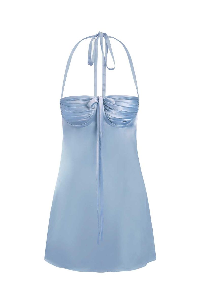 ANGELINA MINI DRESS IN CINDERELLA BLUE SILK - CULT MIA