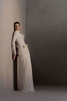 White Plan Jacqueline gown featuring elegant fabric and detailed design, perfect for formal occasions and evening wear.