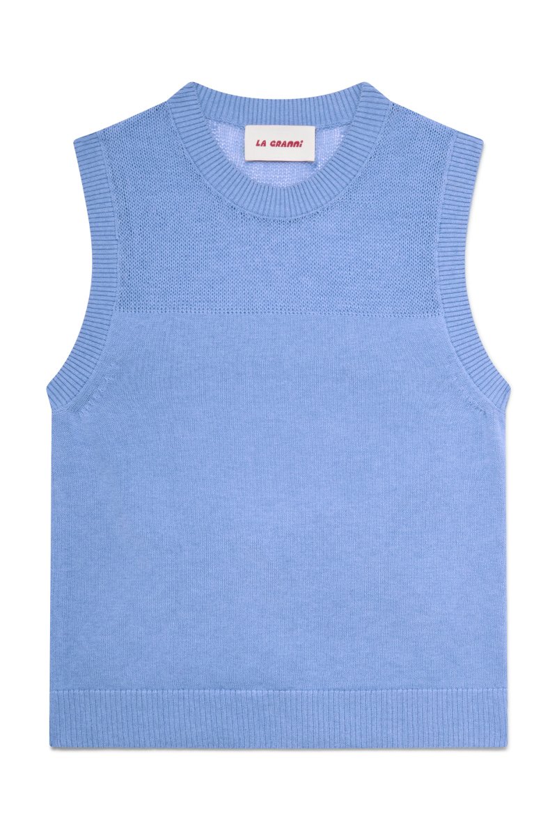 Light blue La G Top by La Granni, stylish women's blouse with a relaxed fit, shown on a model.