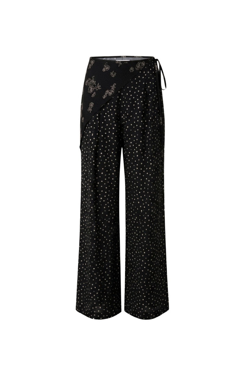 Rebecca Taylor Lauren Wrap Pants in neutral fabric, featuring a high waist and wide-leg design for a stylish, comfortable fit.