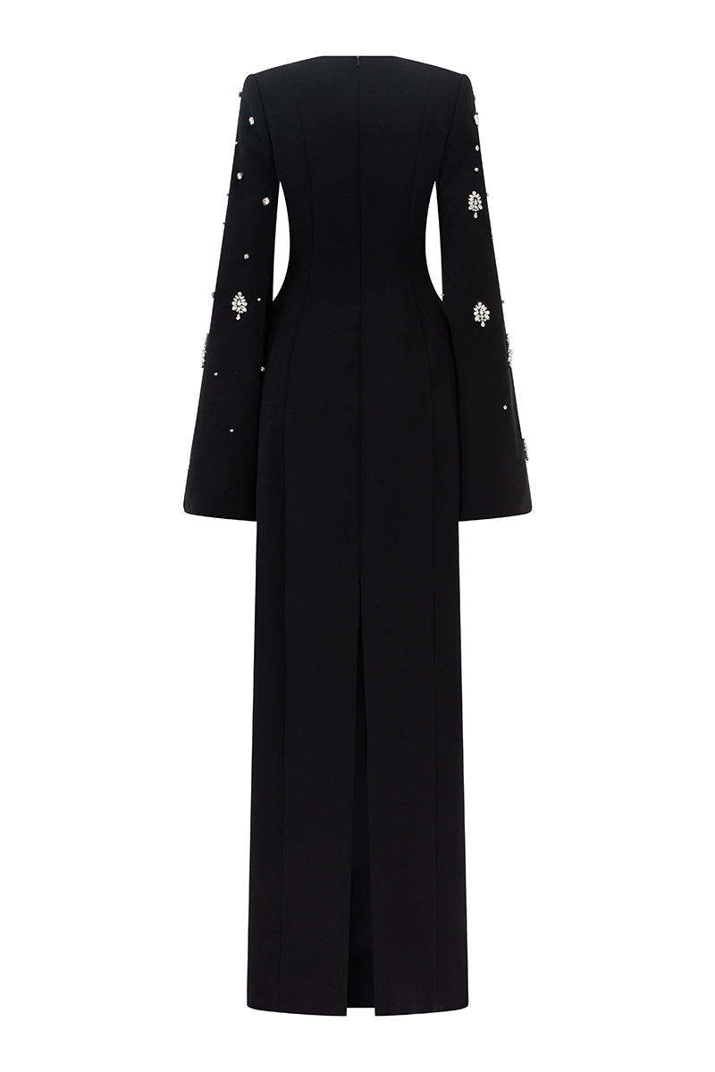 ROUND NECK CRYSTAL EMBELLISHED DRESS - CULT MIA