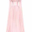 Light pink Isabeau Royal taffeta and chiffon gown by 21Six, elegant formal dress with flowing fabric and intricate details.