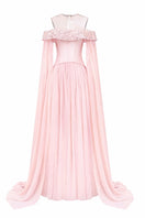 Light pink Isabeau Royal taffeta and chiffon gown by 21Six, elegant formal dress with flowing fabric and intricate details.