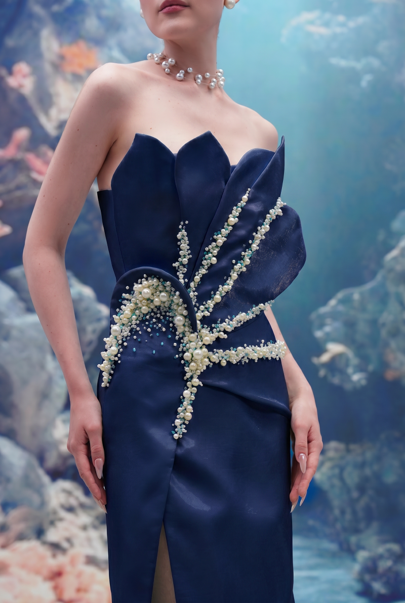 SIRENA WATER SILK TAFFETA DRESS IN DARK NAVY | CULT MIA