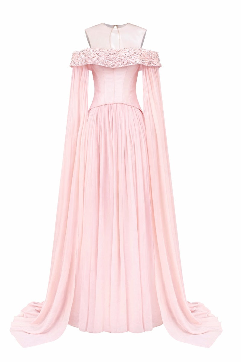 ISABEAU ROYAL TAFFETA AND CHIFFON DRESS IN LIGHT PINK | CULT MIA