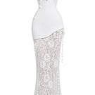Keira Tong bouquet lace corset gown featuring intricate lace details and a fitted silhouette, perfect for formal occasions.