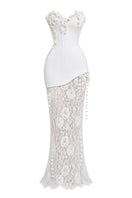 Keira Tong bouquet lace corset gown featuring intricate lace details and a fitted silhouette, perfect for formal occasions.