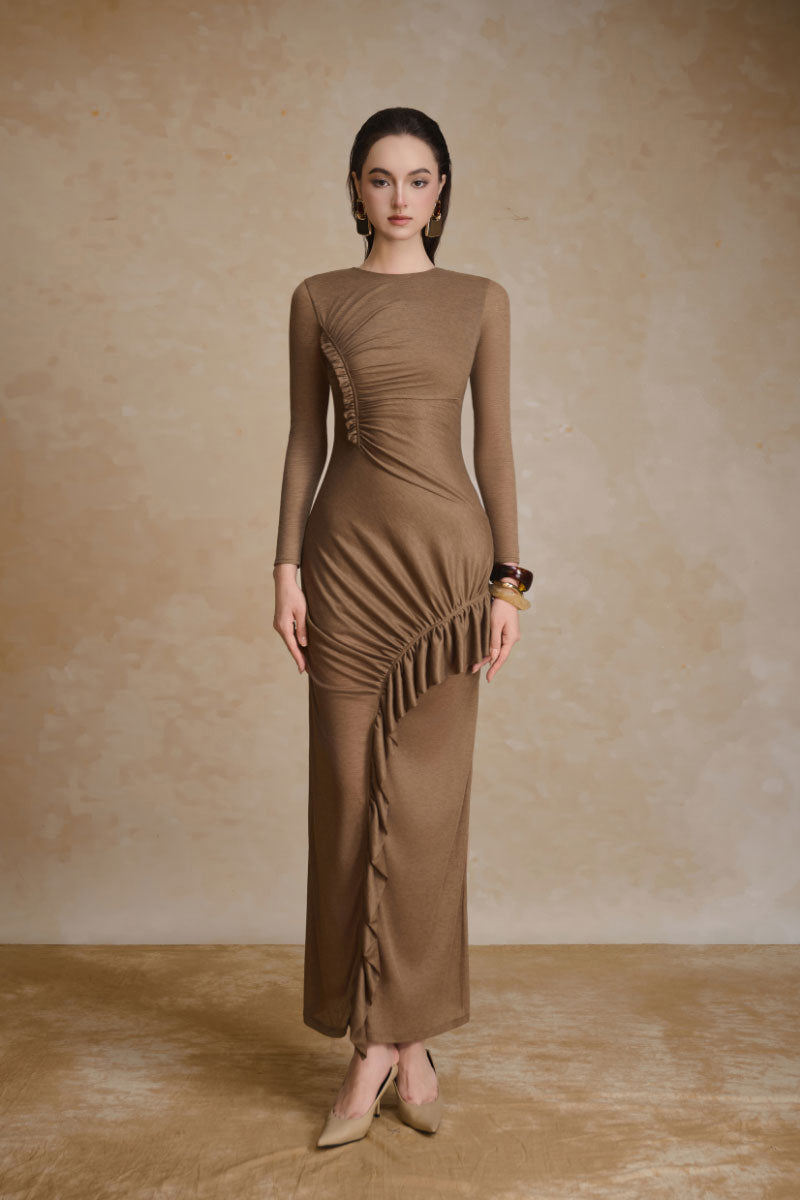 Elegant black Noir dress from Arti Apparel, midi-length dress with a sleek, fitted silhouette and stylish design.
