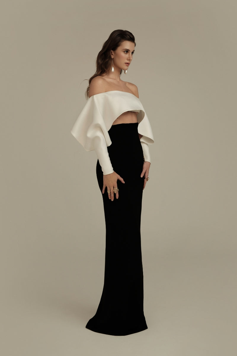 EVELORA GOWN IN BLACK AND WHITE | CULT MIA | POEM EVELORA GOWN IN BLACK AND WHITE | CULT MIA | POEM